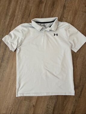 Under Armour Boys Light Grey and White Polo with Black Logo
